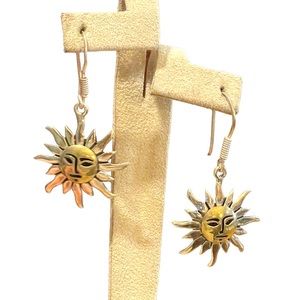 Vintage sterling silver 925 SUN Happy Mexico Gold dangle earrings